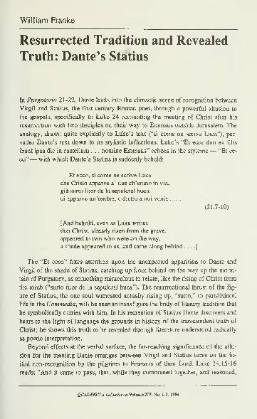 (PDF) Resurrected Tradition and Revealed Truth: Dante's Statius