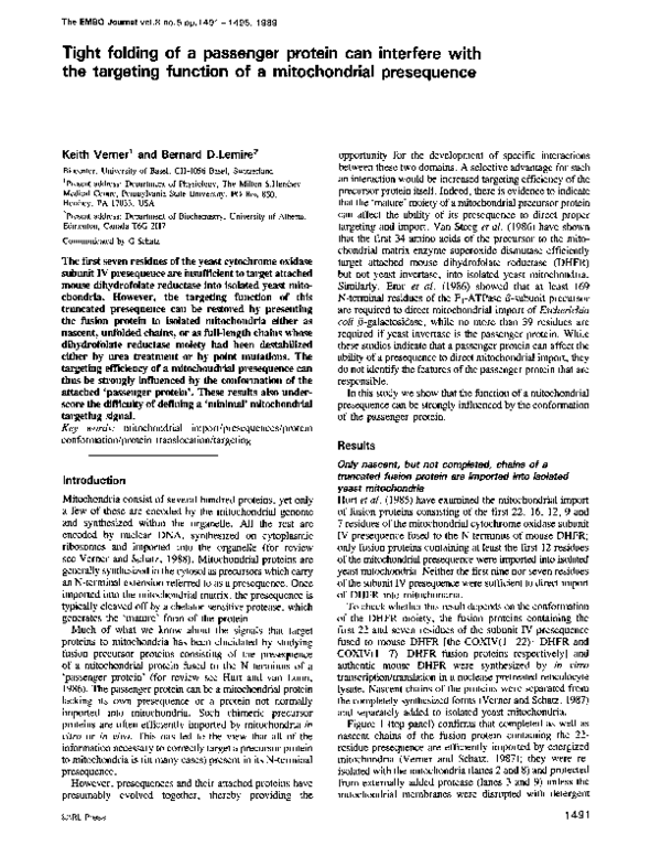 (PDF) Tight folding of a passenger protein can interfere with the ...