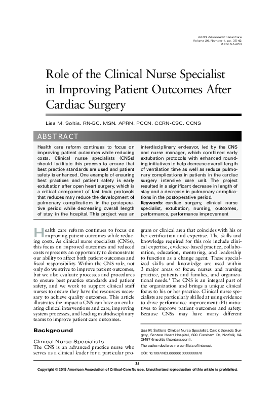 (PDF) Role of the Clinical Nurse Specialist in Improving Patient ...