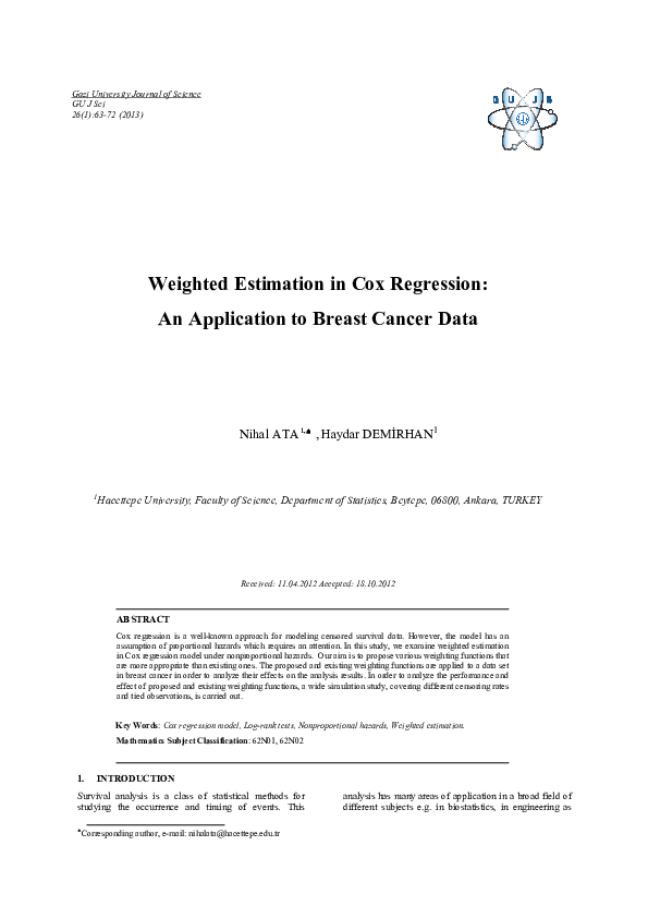 (PDF) Weighted estimation in Cox regression model: An application to ...