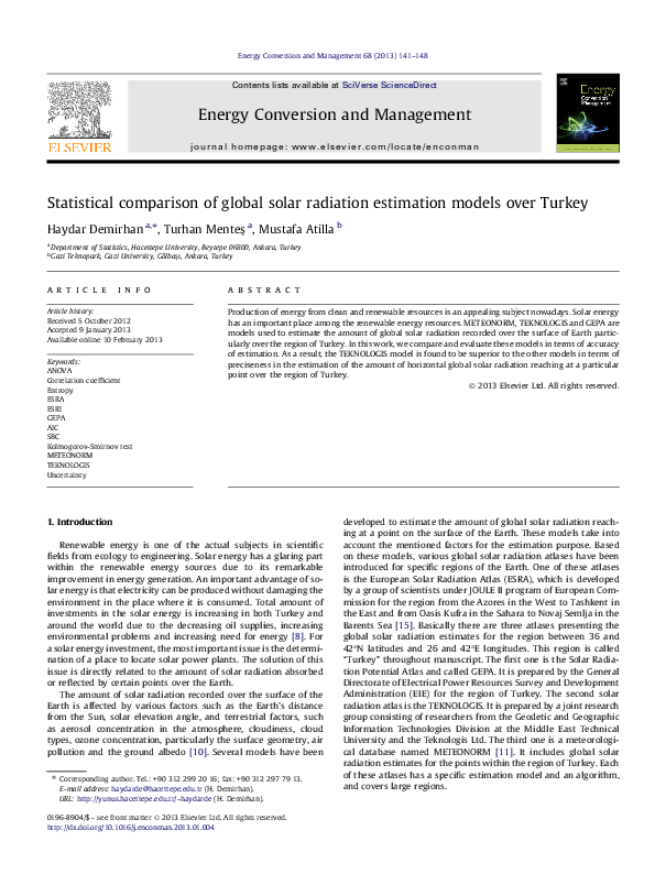 (PDF) Statistical comparison of global solar radiation estimation ...