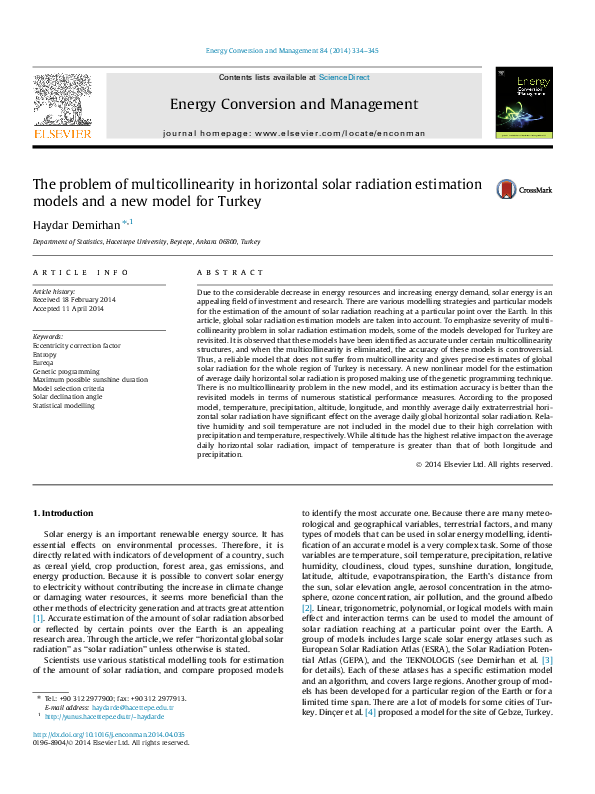 (PDF) The problem of multicollinearity in horizontal solar radiation ...