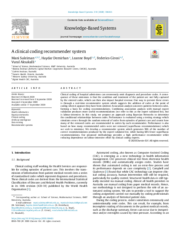 (PDF) A clinical coding recommender system