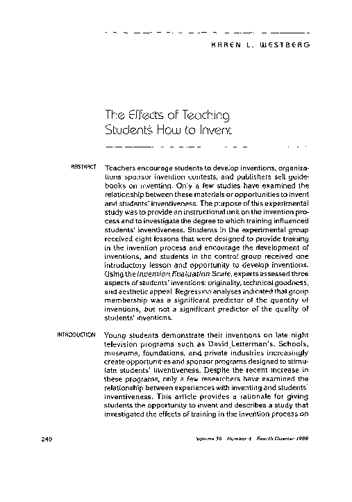 (PDF) The Effects of Teaching Students How to Invent