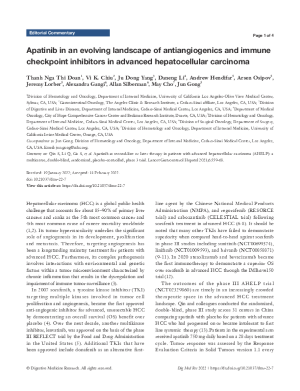 (PDF) Apatinib in an evolving landscape of antiangiogenics and immune ...