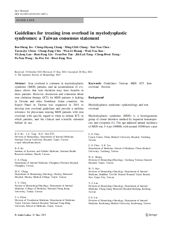 (PDF) Guidelines for treating iron overload in myelodysplastic ...