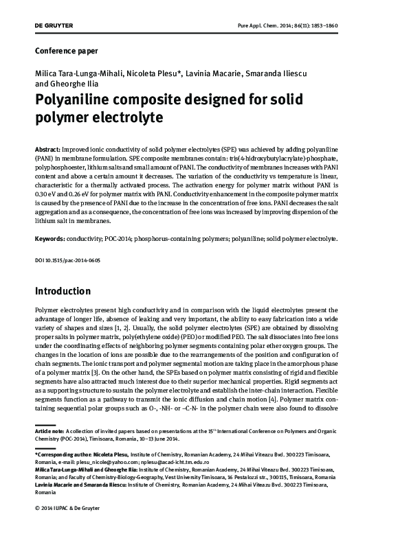 (PDF) Polyaniline composite designed for solid polymer electrolyte