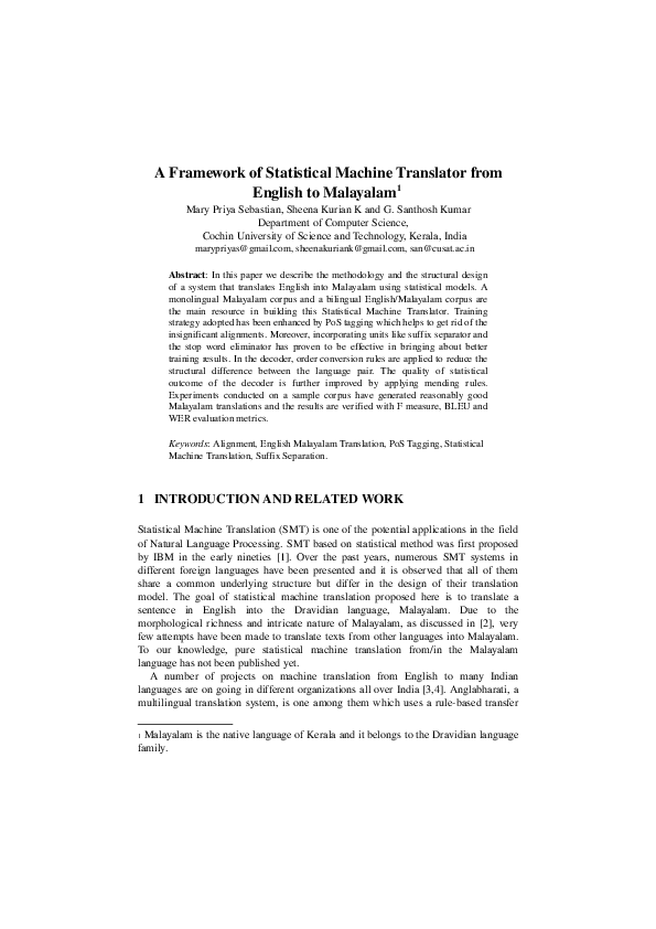 (PDF) A Framework of Statistical Machine Translator from English to ...