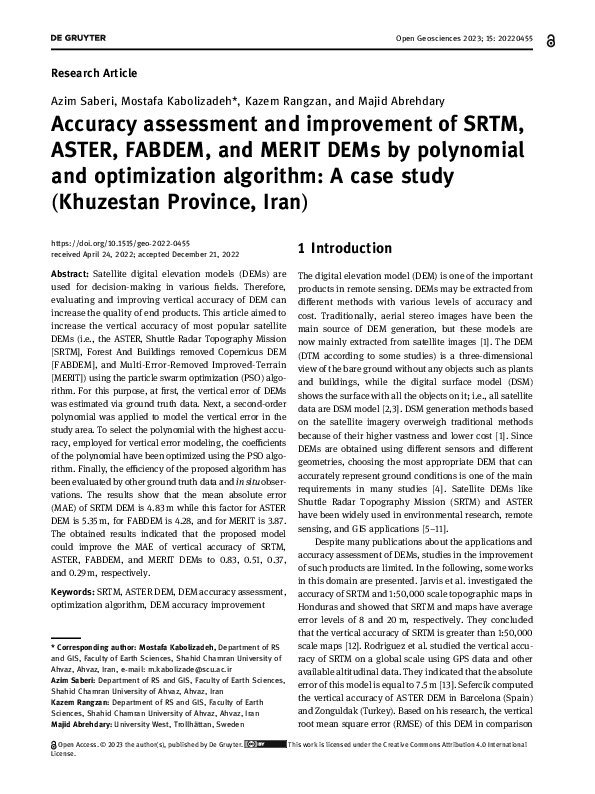 (PDF) Accuracy assessment and improvement of SRTM, ASTER, FABDEM, and ...