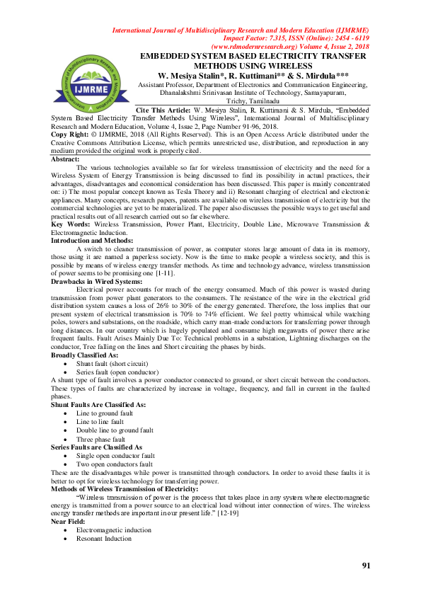 (PDF) Embedded System Based Electricity Transfer Methods Using Wireless