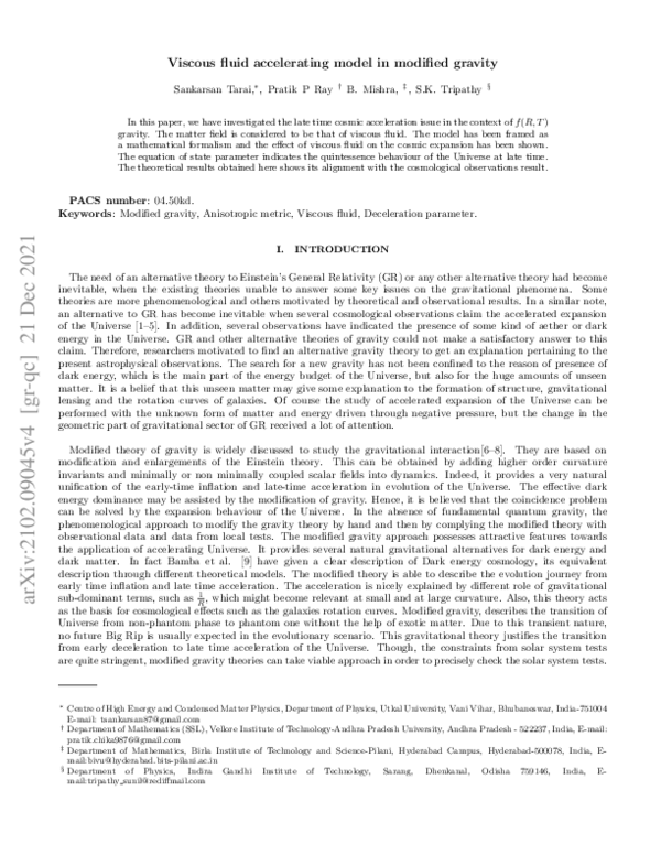 (PDF) Viscous fluid accelerating model in modified gravity