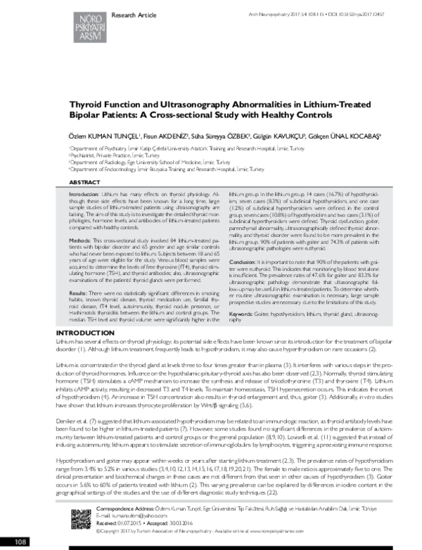 (PDF) Thyroid Function and Ultrasonography Abnormalities in Lithium ...