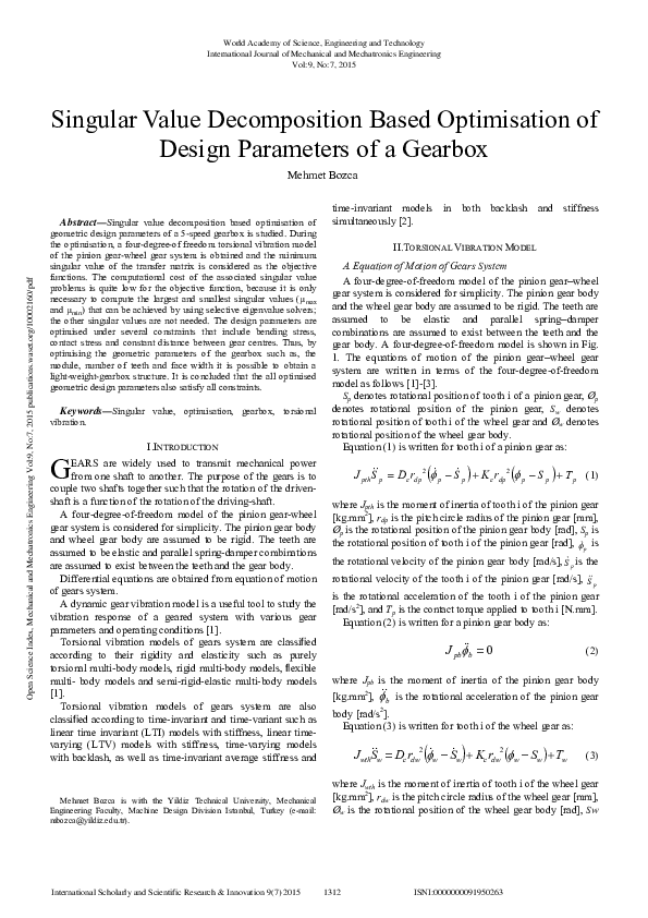(PDF) Singular Value Decomposition Based Optimisation Of Design ...
