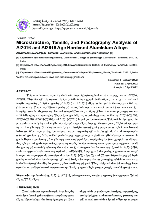 (PDF) Microstructure, Tensile, and Fractography Analysis of Al2016 and ...