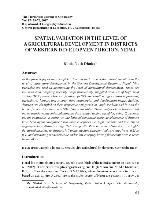 (PDF) Spatial Variation in the Level of Agricultural Development in ...