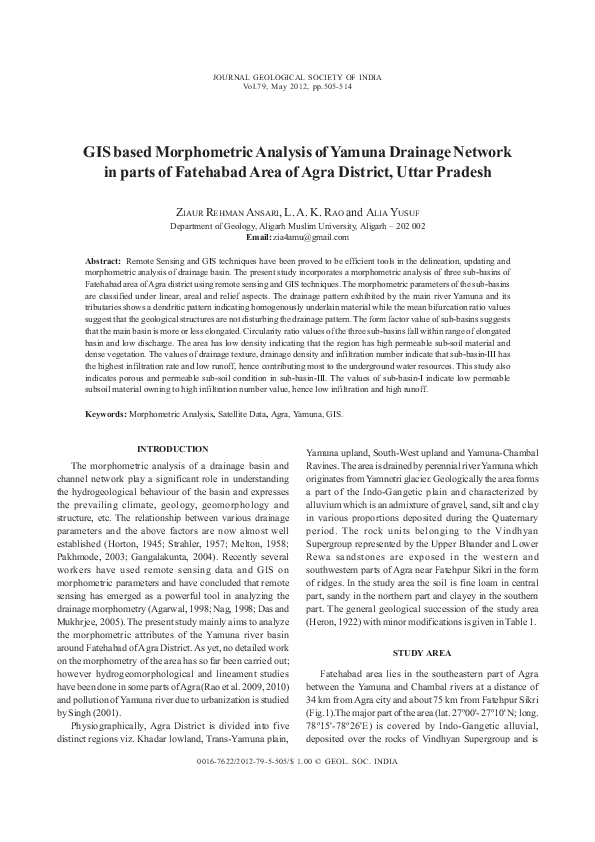 (PDF) GIS based morphometric analysis of Yamuna drainage network in ...