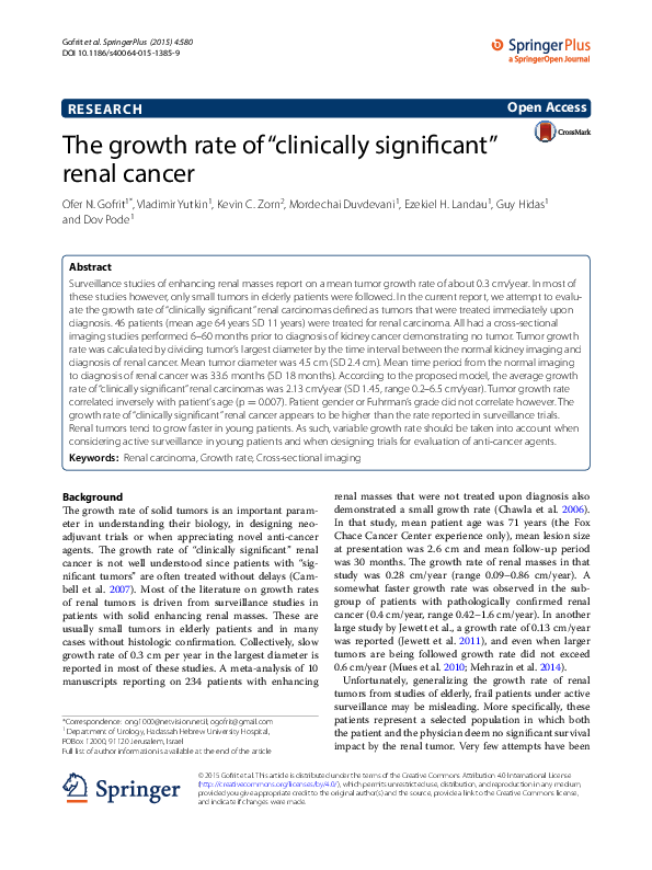 (PDF) The growth rate of “clinically significant” renal cancer