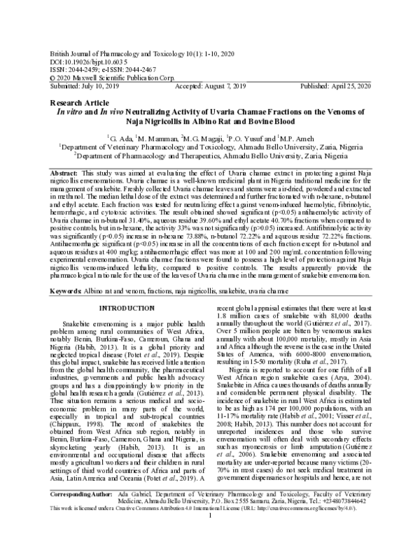 (PDF) In vitro and In vivo Neutralizing Activity of Uvaria Chamae ...