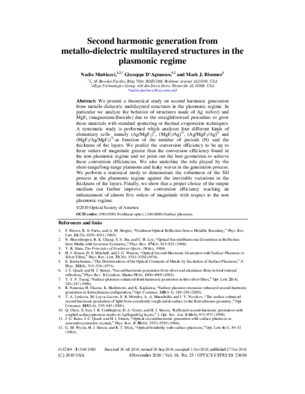 (PDF) Second harmonic generation from metallo-dielectric multilayered ...