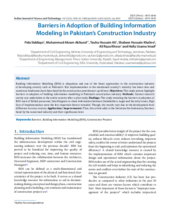 (PDF) Barriers in Adoption of Building Information Modeling in Pakistan ...