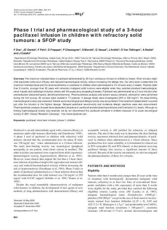 (PDF) Phase I trial and pharmacological study of a 3-hour paclitaxel ...