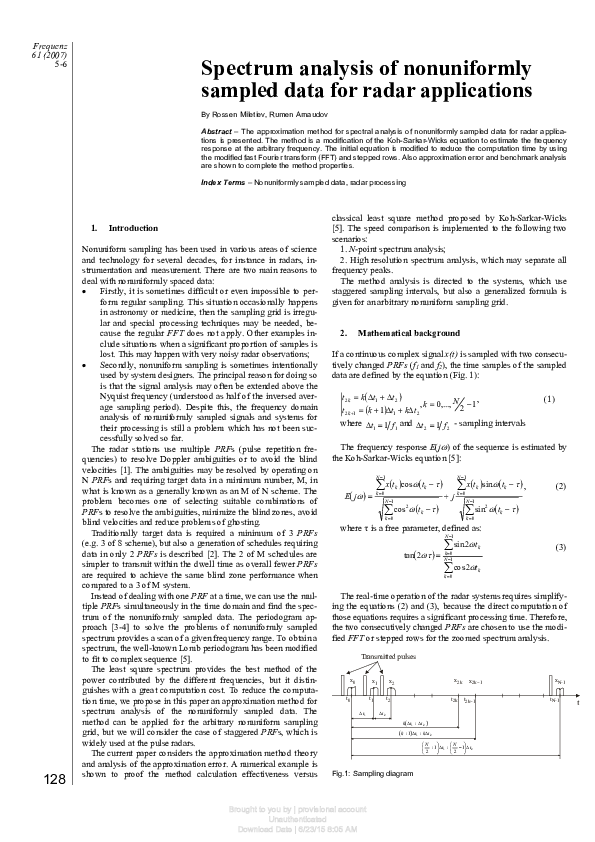 (PDF) Spectrum analysis of nonuniformly sampled data for radar applications