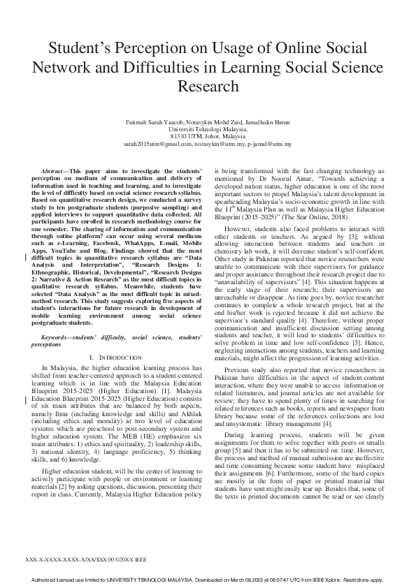 (PDF) Student's Perception on Usage of Online Social Network and ...