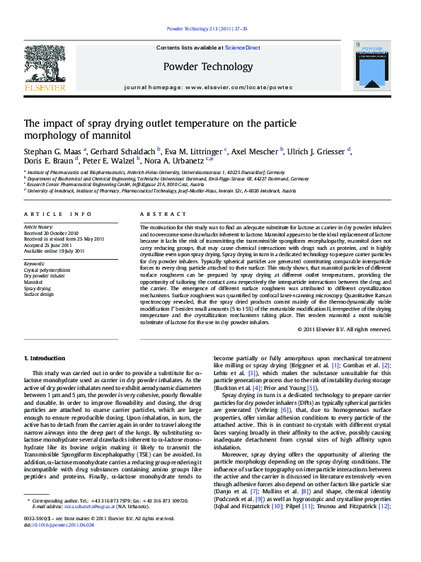 (PDF) The impact of spray drying outlet temperature on the particle ...