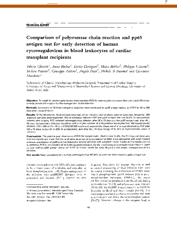(PDF) Comparison of polymerase chain reaction and pp65 antigen test for ...