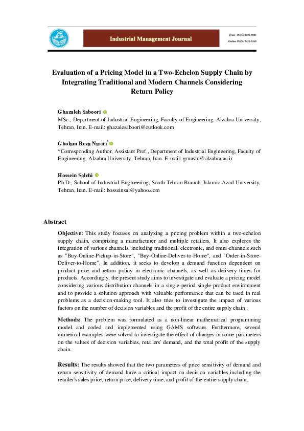 (PDF) Evaluation of a Pricing Model in a Two-Echelon Supply Chain by ...