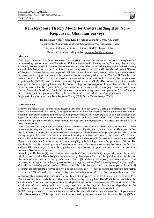(PDF) Item Response Theory Model for Understanding Item Non- Response ...