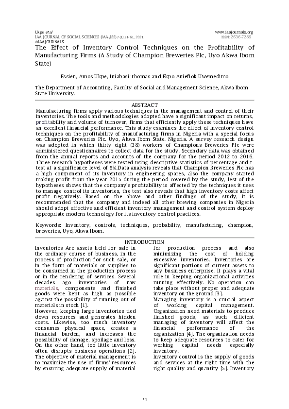 (PDF) The Effect of Inventory Control Techniques on the Profitability ...