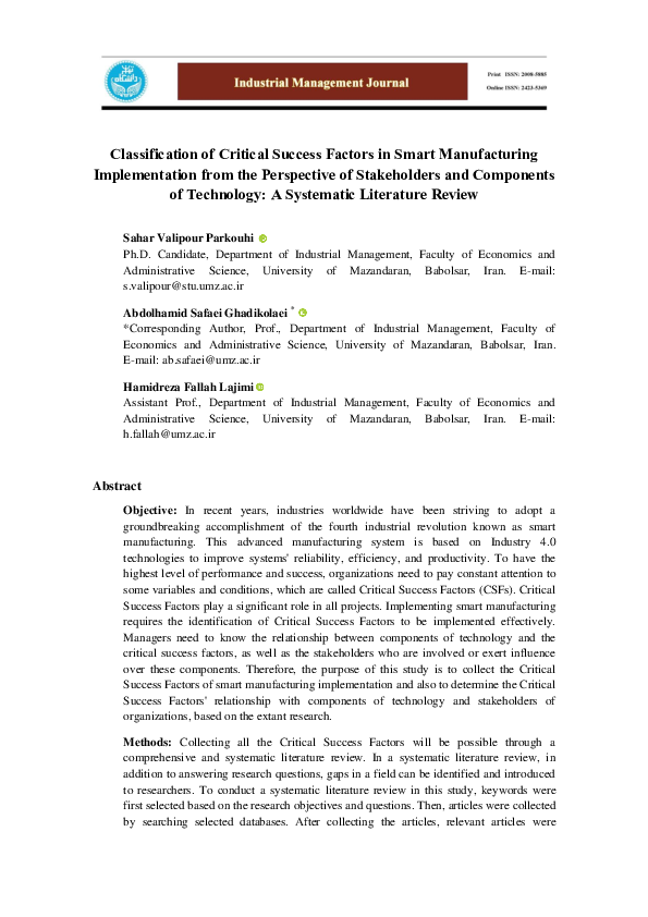 (PDF) Classification of Critical Success Factors in Smart Manufacturing ...