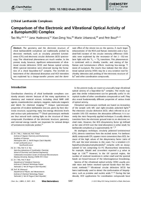 (PDF) Comparison of the Electronic and Vibrational Optical Activity of ...
