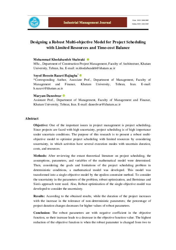 (PDF) Designing a Robust Multi-objective Model for Project Scheduling ...