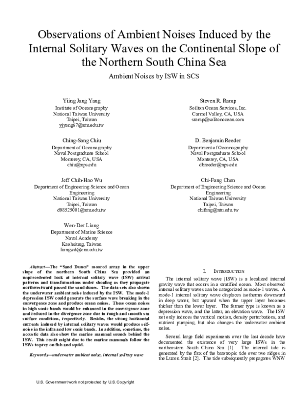 (PDF) Observations of ambient noises induced by the internal solitary ...