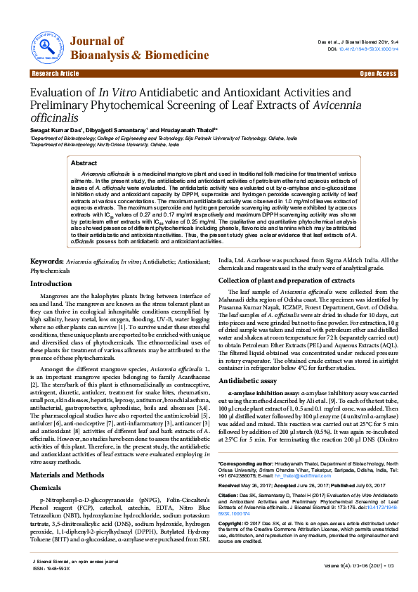 (PDF) Evaluation of In Vitro Antidiabetic and Antioxidant Activities ...