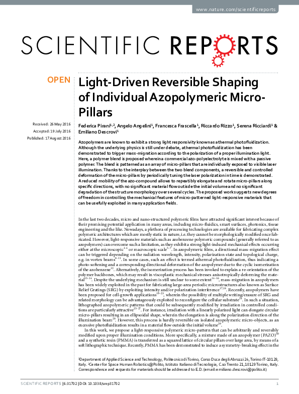 (PDF) Light-Driven Reversible Shaping of Individual Azopolymeric Micro ...