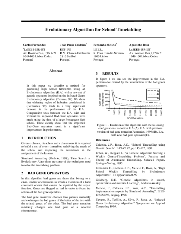 (PDF) Evolutionary Algorithm for school timetabling