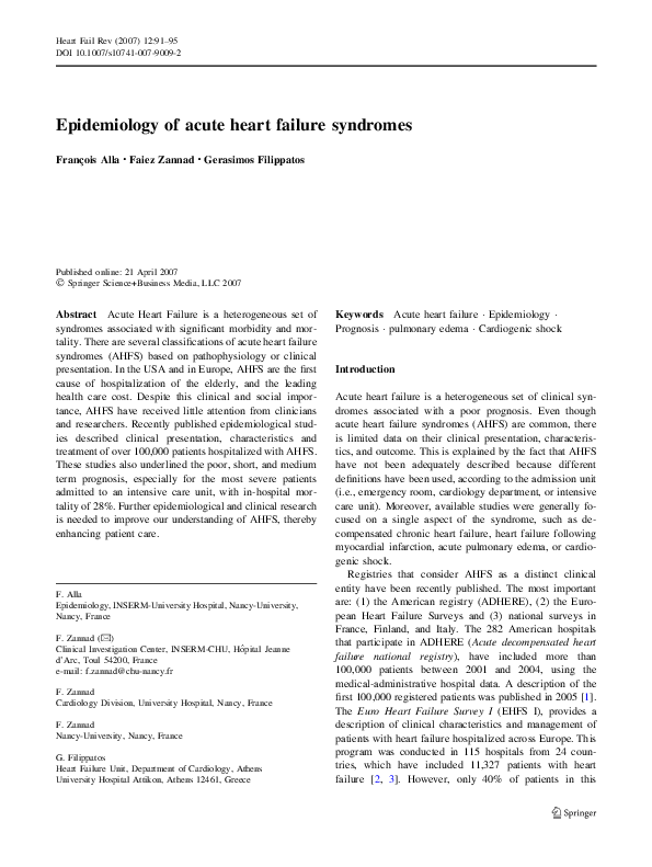 (PDF) Epidemiology of acute heart failure syndromes