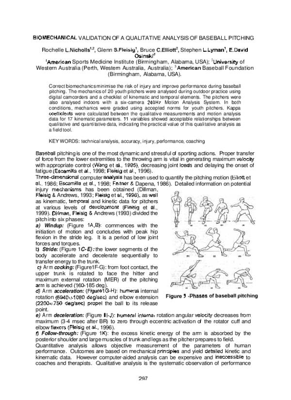 (PDF) Biomechanical Validation of a Qualitative Analysis of Baseball Pitching Bruce Elliott