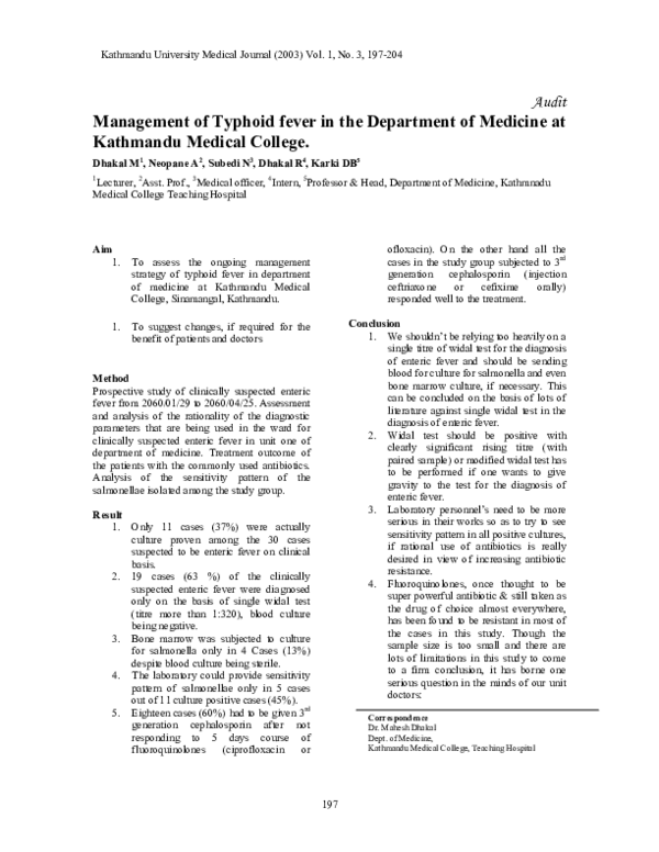 (PDF) Management of typhoid fever in the Department of Medicine at ...