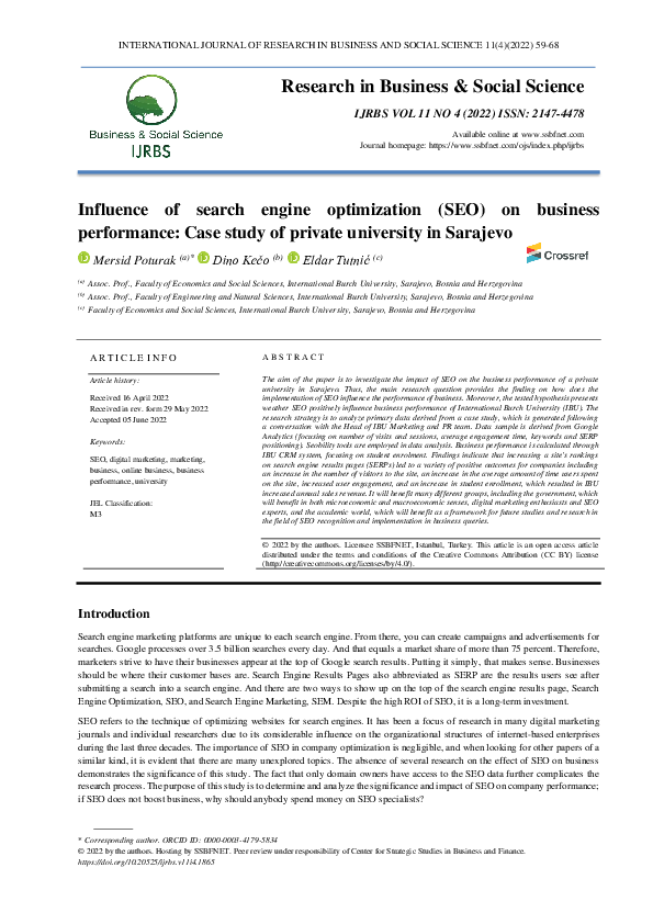 (PDF) Influence of search engine optimization (SEO) on business performance