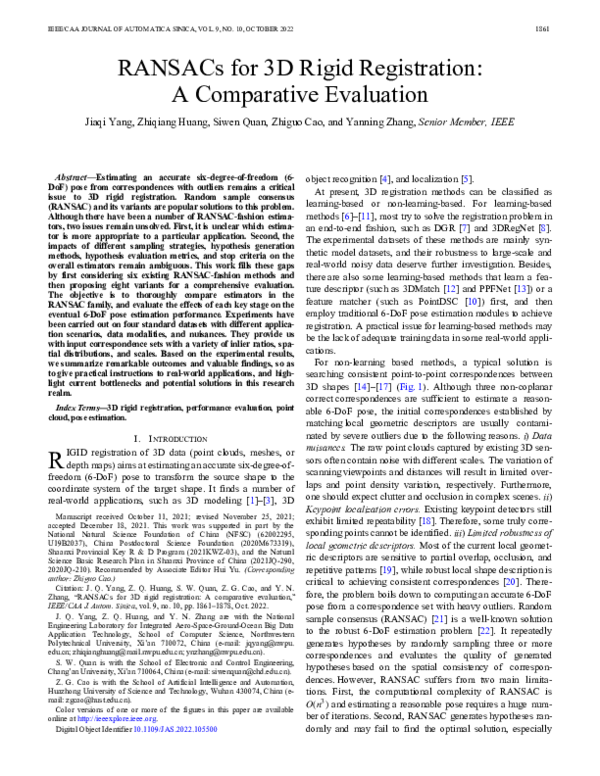 (PDF) RANSACs for 3D Rigid Registration: A Comparative Evaluation
