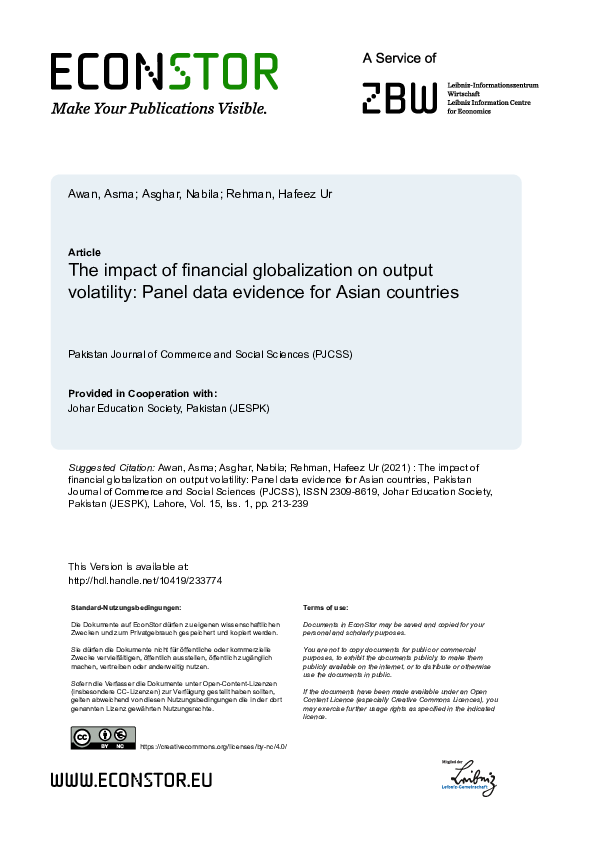 (PDF) The impact of financial globalization on output volatility: Panel ...