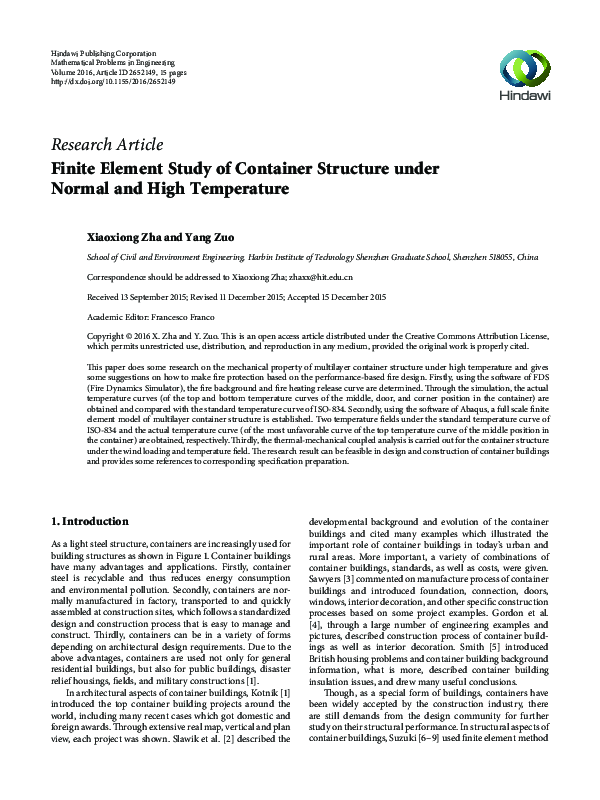 (PDF) Finite Element Study of Container Structure under Normal and High ...