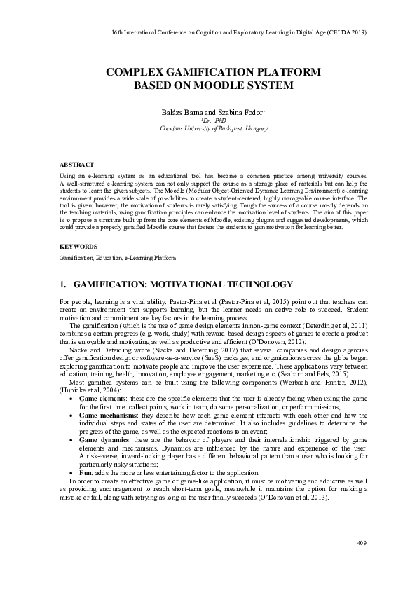 (PDF) Complex Gamification Platform Based on Moodle System