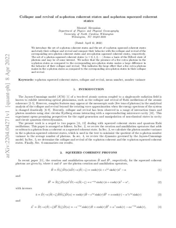 (PDF) Collapse and revival of $n$-photon coherent states and $n$-photon ...