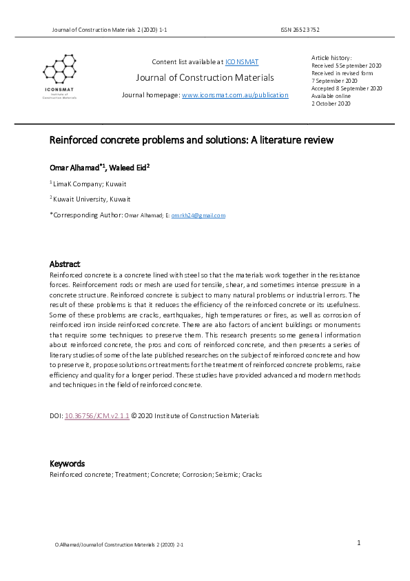  pdf reinforced concrete problems and solutions a literature review