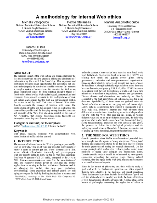 (PDF) A Methodology for Internal Web Ethics